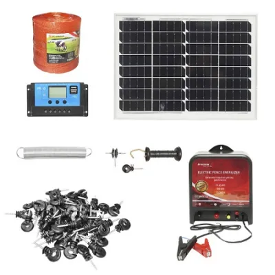 Kit complet gard electric 12V, 14 Joule lungime fir 1000m cu panou solar 20W si 100 izolatori Breckner Germany Kit complet gard electric 12V, 14 Joule lungime fir 1000m cu panou solar 20W si 100 izolatori Breckner Germany