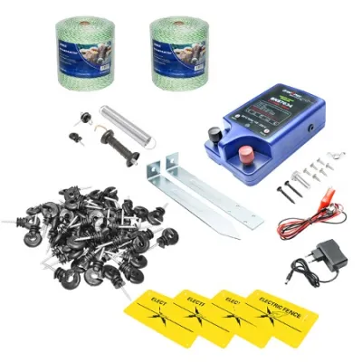 Kit complet gard electric 12/220V, 2 Joule, lungime fir 2000m, 100 izolatori, kit poarta si 4 placute avertizare Breckner Germany Kit complet gard electric 12/220V, 2 Joule, lungime fir 2000m, 100 izolatori, kit poarta si 4 placute avertizare Breckner Germany