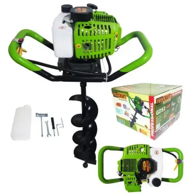 Motoburghiu pamant, Motoforeza Procraft GD52, pe benzina, 2 timpi, 2 CP, burghiu inclus 150 mm