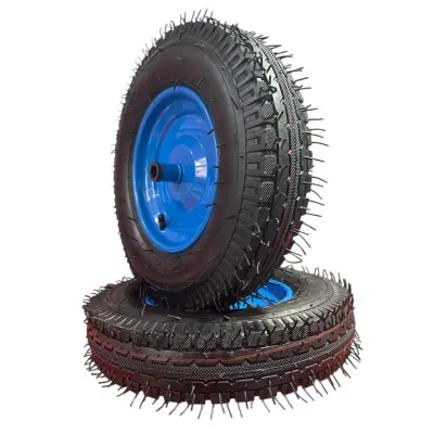 Roata roaba cu camera 4.00-8, ax subtire 16 mm, janta metalica albastra