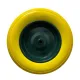 Roata roaba fara camera din poliuretan cu janta metalica 3.50-8, ax subtire 14 mm, galbena/verde