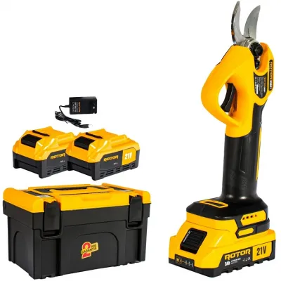 Foarfeca electrica de gradina, pentru taiat crengi pomi, ROTOR RSB21 21 V, cu 2 acumulatori Li-ion 3000 mAh Foarfeca electrica de gradina, pentru taiat crengi pomi, ROTOR RSB21 21 V, cu 2 acumulatori Li-ion 3000 mAh