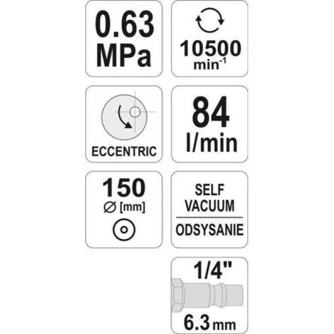 Slefuitor pneumatic orbital Yato YT-09740, diametru 150mm, 10500 rpm