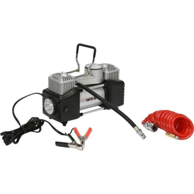 Compresor aer, auto, Yato YT-73462, 10 bar, 12 V, 250 W, buton On/Off, manometru analog, debit aer 60 l/min, adaptoare incluse