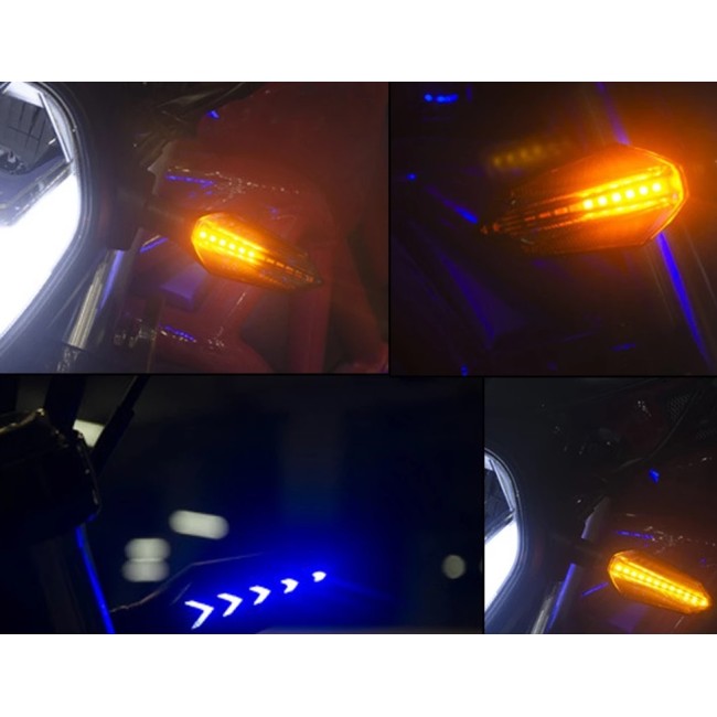 Set Doua Semnalizari Moto cu Led 12V, Lumina galbena / albastra, Semnalizare Led Dinamica