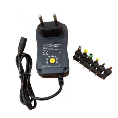 Incarcator universal cu tensiune variabila 45W, USB, Cu 6 conectori de tip 3V / 4.5V / 5V / 6V / 7.5V / 9V / 12V, negru Incarcator universal cu tensiune variabila 45W, USB, Cu 6 conectori de tip 3V / 4.5V / 5V / 6V / 7.5V / 9V / 12V, negru