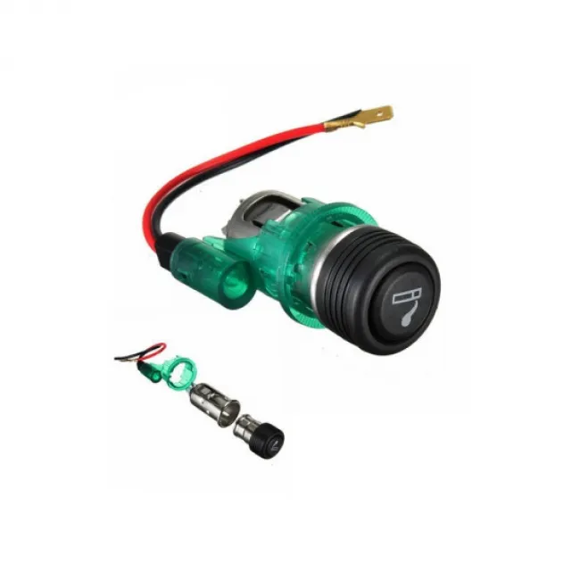 Priza cu bricheta auto universala, 12V, fi28, cu lumina integrata verde