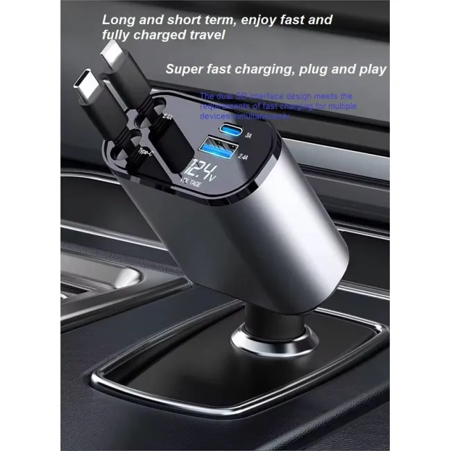 Incarcator auto 120W, 12v, cablu alimentare type-c / iphone4in1, PD 3.0, Fast charge, afisaj voltaj