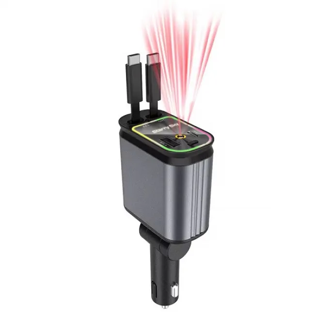 Incarcator auto 66w, 12v, cablu alimentare type-c / iphone, proiectie led plafon, 4in1, pd 3.0, fast charge, afisaj voltaj
