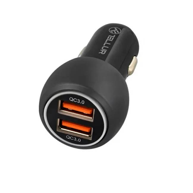 Incarcator auto Tellur FCC8, 6A, 36W, (QC 3.0 + QC 3.0), Negru Incarcator auto Tellur FCC8, 6A, 36W, (QC 3.0 + QC 3.0), Negru
