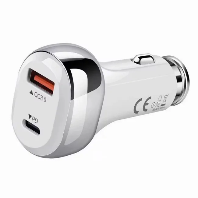 Incarcator auto PowerDelivery 30W, Qualcomm 3.0, 1 USB-A + 1 USB-C 48W, smart chip, protectie baterie, 12-32v, alb