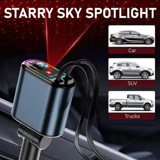 Incarcator auto 66w, 12v, cablu alimentare type-c / iphone, proiectie led plafon, 4in1, pd 3.0, fast charge, afisaj voltaj