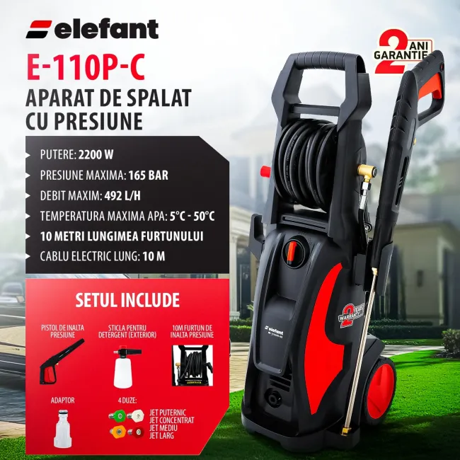 Aparat de spalat cu presiune Elefant E-110P-C, 2200W, 165 bar, 492 l/h Aparat de spalat cu presiune Elefant E-110P-C, 2200W, 165 bar, 492 l/h