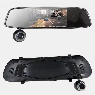 Camera auto DVR, dubla FullHd, tip oglinda, unghi vizualizare frontal 170 grade, marsarier 120 grade, alimentare Mini USB, detectie miscare, loop record, lentile 17mm