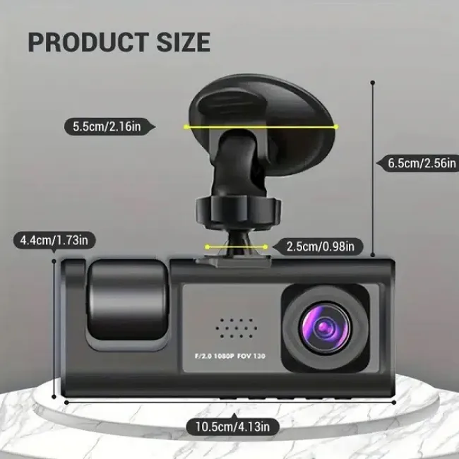 Camera Auto DVR, 3 camere, video Full HD 1080, display 2", G-Sensor, unghi 170 grade, lentila profesionala 6G ultra