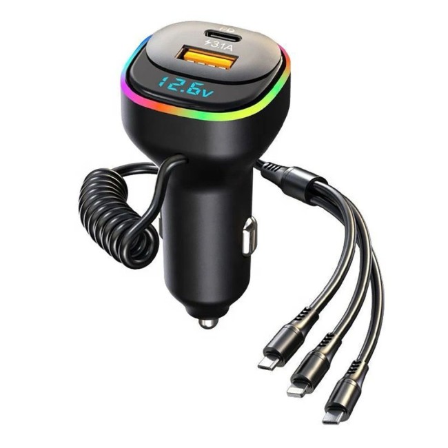 Modulator Auto Fm, Bluetooth 5.0, 3in1 Type C, Lightning, Micro USB, Incarcare Rapida, Rainbow Led