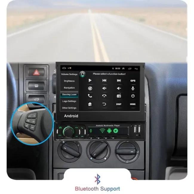 MP5 Player auto cu display retractabil, Android, 1DIN, radio FM, GPS, Ecran 7'', bluetooth, 60Wx4 MP5 Player auto cu display retractabil, Android, 1DIN, radio FM, GPS, Ecran 7'', bluetooth, 60Wx4