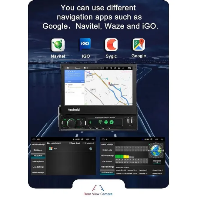 MP5 Player auto cu display retractabil, Android, 1DIN, radio FM, GPS, Ecran 7'', bluetooth, 60Wx4 MP5 Player auto cu display retractabil, Android, 1DIN, radio FM, GPS, Ecran 7'', bluetooth, 60Wx4