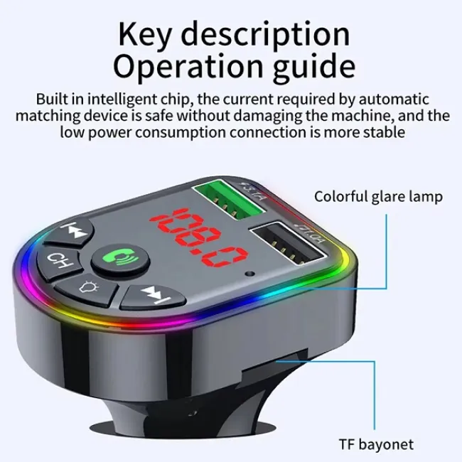 Modulator Auto Fm, Bluetooth, 24V, 2X USB-A, Line-in, Incarcare Rapida, Rainbow Led