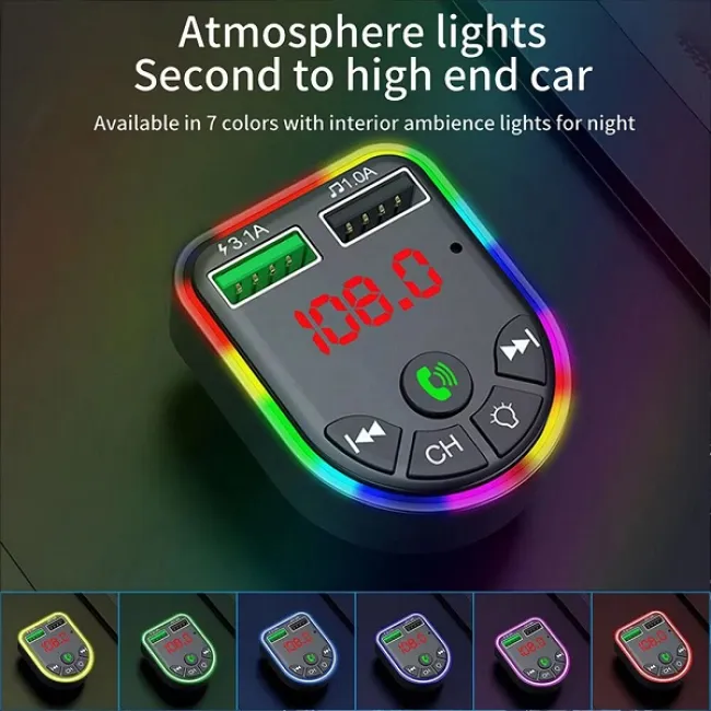 Modulator Auto Fm, Bluetooth, 24V, 2X USB-A, Line-in, Incarcare Rapida, Rainbow Led