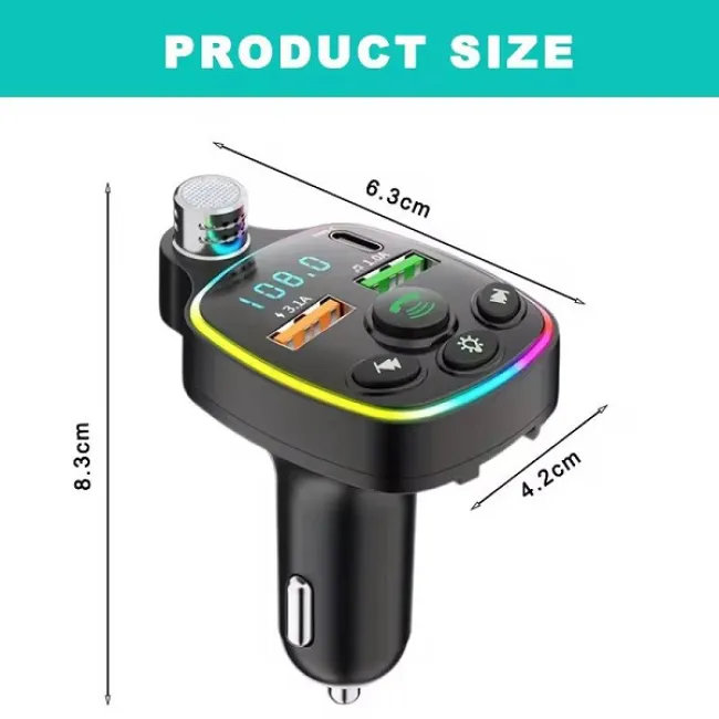 Modulator Auto Fm, Bluetooth, 12-24V, 1X Type C, 2X USB-A, 5V 3.1A, Incarcare Rapida