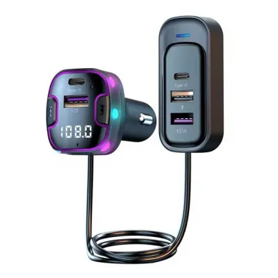 Modulator Auto Fm bluetooth + extensie incarcator, 12V, 2X type-C PD 15W, 3X USB 3.1, incarcare rapida, indicator led rgb, negru carbon Modulator Auto Fm bluetooth + extensie incarcator, 12V, 2X type-C PD 15W, 3X USB 3.1, incarcare rapida, indicator led rgb, negru carbon