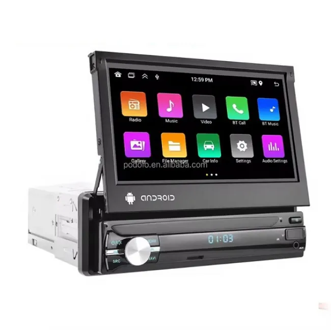 MP5 Player auto cu display retractabil, Android 13, 1DIN, Radio FM, GPS, Ecran 7'', 12v, Bluetooth, aux, 60Wx4 MP5 Player auto cu display retractabil, Android 13, 1DIN, Radio FM, GPS, Ecran 7'', 12v, Bluetooth, aux, 60Wx4