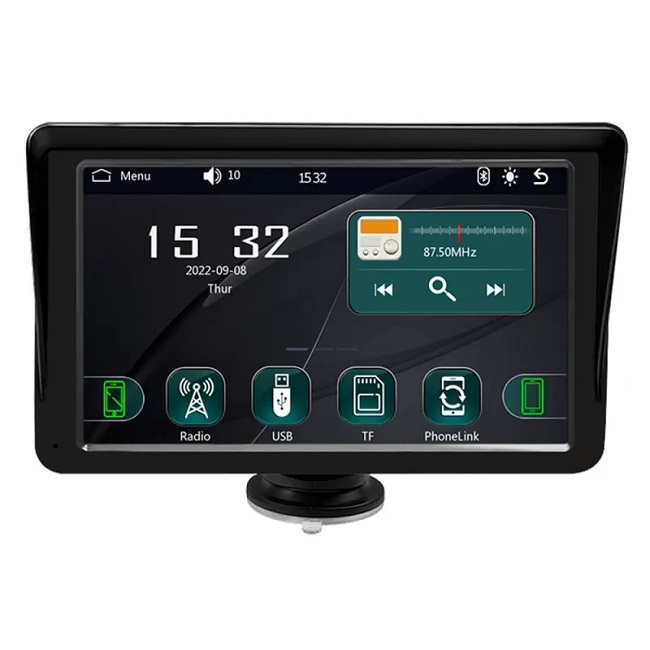 Navigatie Auto Portabila, Sistem Multimedia Apple Carplay/Android, Ecran Tactil, 7 Inch 1080P Full HD, Bluetooth, Mirror Link/Card TF/USB/AUX, Negru