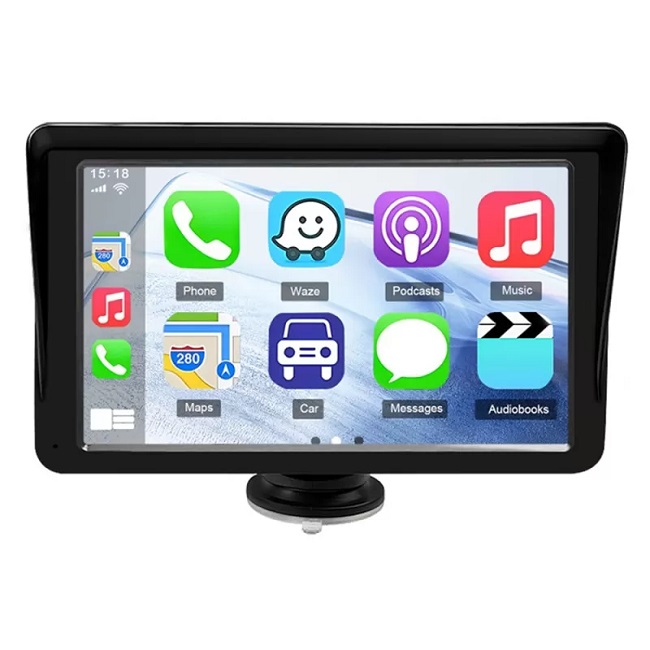 Navigatie Auto Portabila, Sistem Multimedia Apple Carplay/Android, Ecran Tactil, 7 Inch 1080P Full HD, Bluetooth, Mirror Link/Card TF/USB/AUX, Negru