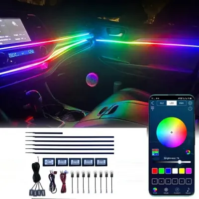 Kit Lumini Ambientale Interior, Wireless, Dinamice cu LED, RGB, Aplicatie, Bluetooth  Kit Lumini Ambientale Interior, Wireless, Dinamice cu LED, RGB, Aplicatie, Bluetooth
