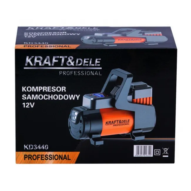 Compresor aer, auto, Kraft&Dele KD3440, 200 PSI, 45 L/min, 12 V, 168 W, lanterna, buton On/Off, manometru digital