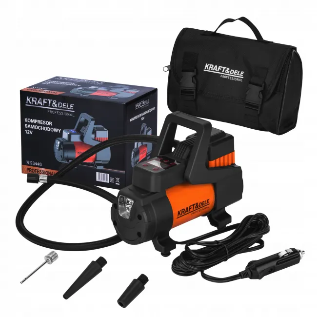 Compresor aer, auto, Kraft&Dele KD3440, 200 PSI, 45 L/min, 12 V, 168 W, lanterna, buton On/Off, manometru digital