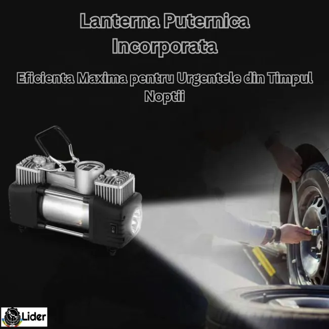 Compresor aer, auto, Lider® Premium, 150 PSI, 70 L/min, 12 V, lanterna, buton On/Off, manometru analog Compresor aer, auto, Lider® Premium, 150 PSI, 70 L/min, 12 V, lanterna, buton On/Off, manometru analog