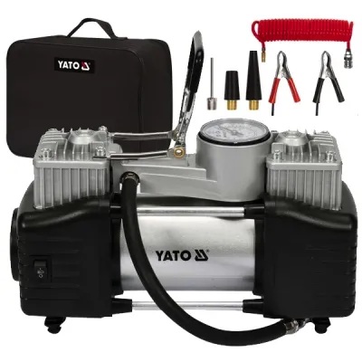 Compresor aer, auto, Yato YT-73462, 10 bar, 12 V, 250 W, buton On/Off, manometru analog, debit aer 60 l/min, adaptoare incluse Compresor aer, auto, Yato YT-73462, 10 bar, 12 V, 250 W, buton On/Off, manometru analog, debit aer 60 l/min, adaptoare incluse