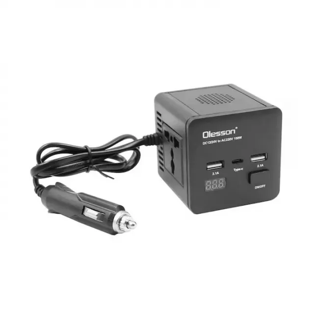 Invertor Auto 150W 12/24V DC la 220V AC cu 2xUSB/ 1x USB Type-C, Led Smart Display Invertor Auto 150W 12/24V DC la 220V AC cu 2xUSB/ 1x USB Type-C, Led Smart Display