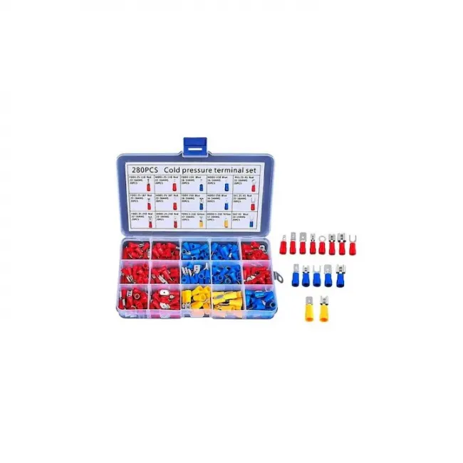 Set 280 conectori electrici izolati, 15 modele, multicolori Set 280 conectori electrici izolati, 15 modele, multicolori