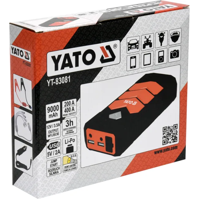 Acumulator extern cu functie booster Yato YT-83081 (pornire/incarcare auto), Li-Po, 9000 mAh, YT-83081